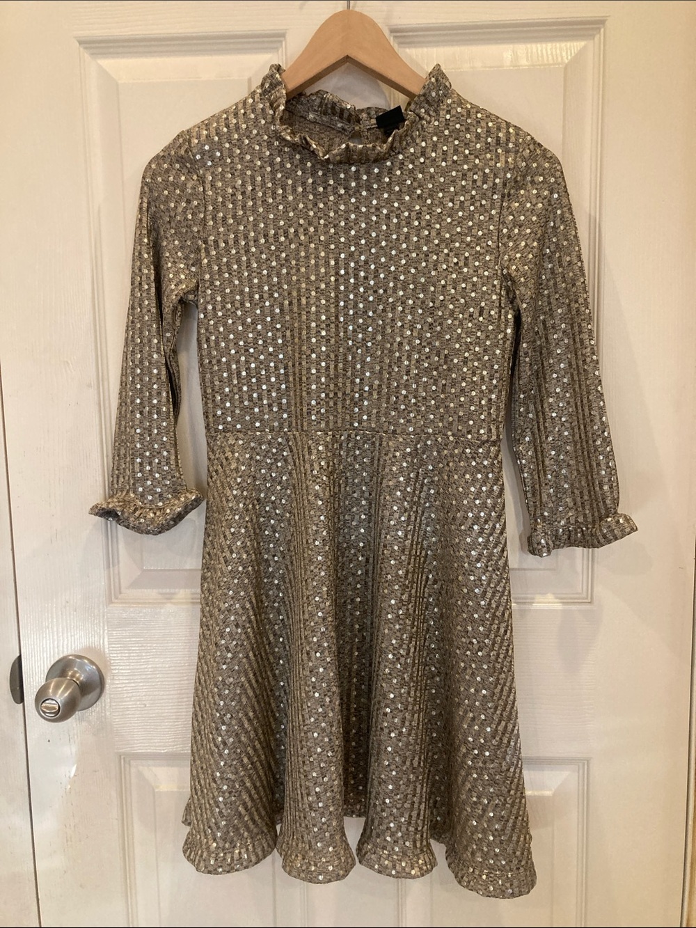 art class Girls' Metallic Gold Polka Sequin Fit-and-Flare Dress
